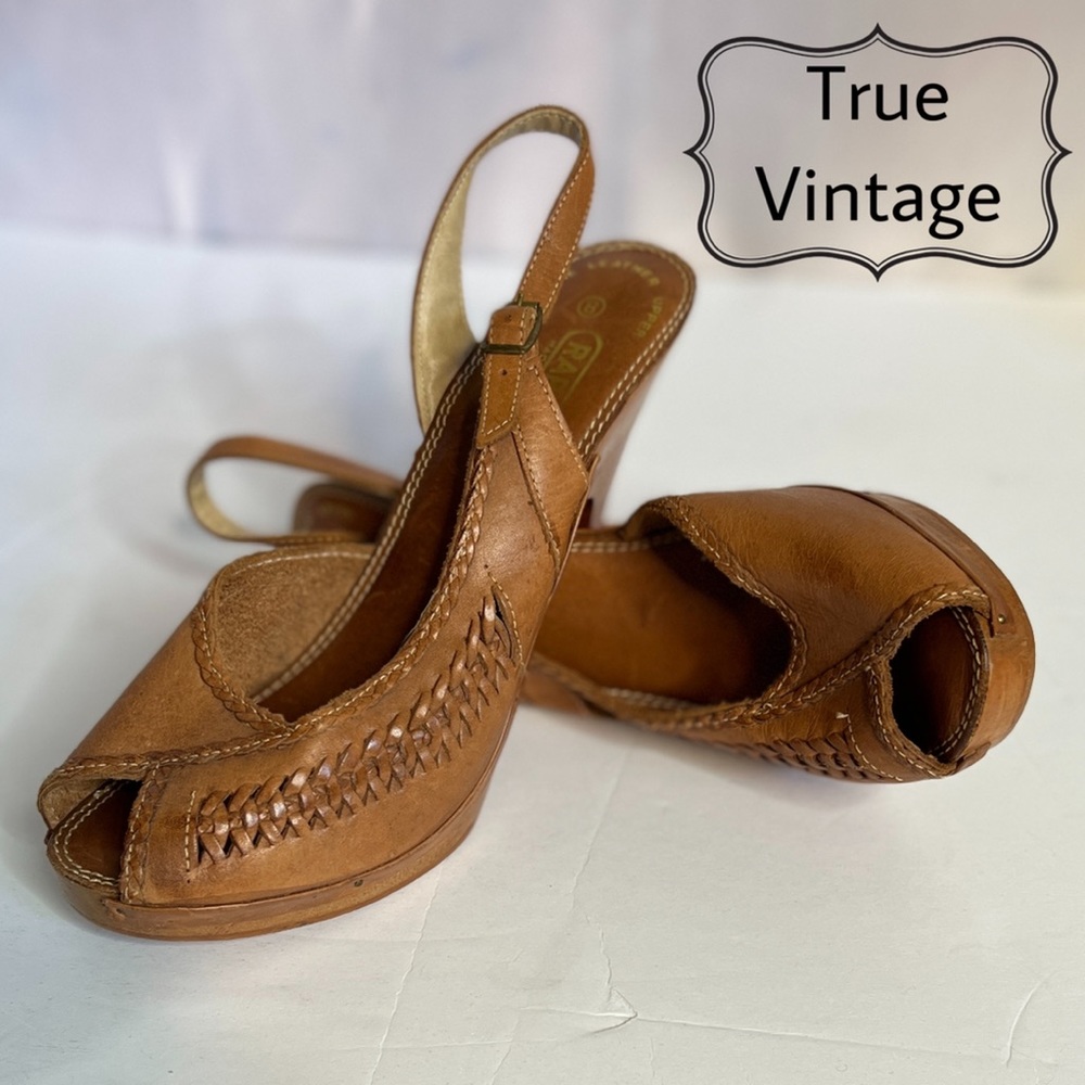 Vintage Rapallo Leather Sling Back Peep Toe Heels Size 8